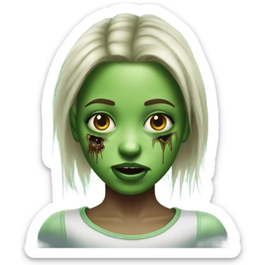 realistic portrait of girl put the same image but with the theme green zombie sticker