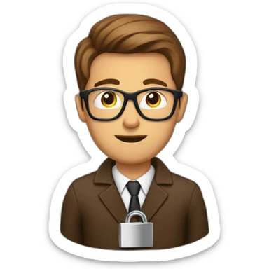 brown-short-haired classy man wearing glasses struggling to fit a key into a lock sticker