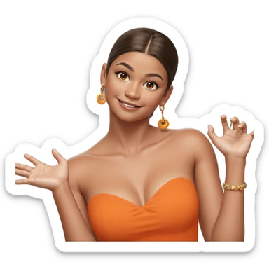 smiling girl in orange dress sticker