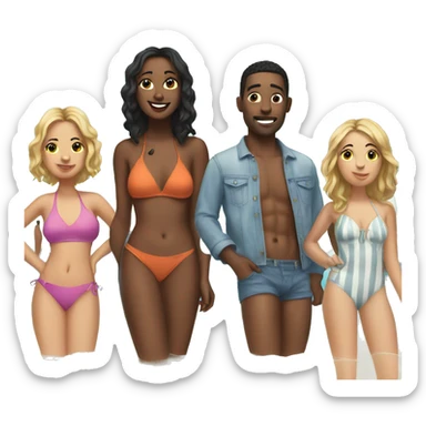 five friends in swimsuit sticker