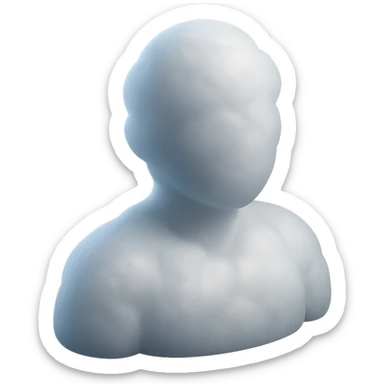 front view of a person made entirely of white fluffy convex clouds, shoulders up, matte glass style, no background, no extra details sticker