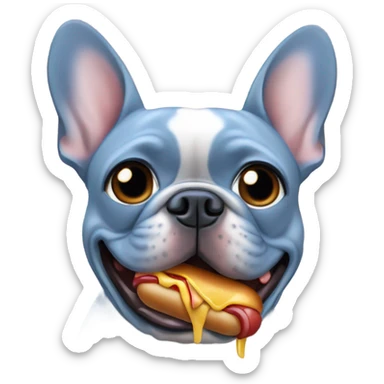 blue french bulldog eating hot dog  sticker