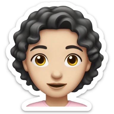 girl with pale skin and black wavy hair wearing a light pink shirt sticker