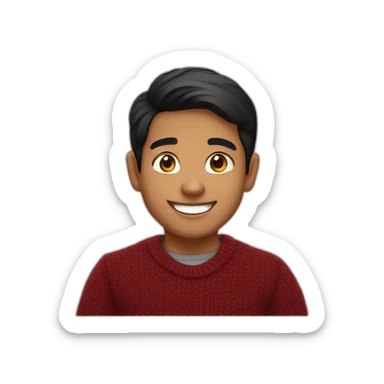light skin smiling indian kid with black hair wearing a dark red sweater sticker