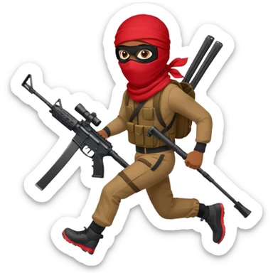 Brown skin Robber with ski mask and ar-15 in red bandana outfit running sticker