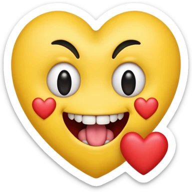 yellow emoji face holding a heart and hes so happy with so happy with teeth and tongue and toes growing out of the top of its head. his eyes have been plucked out and are now eyeless sockets. no eyes. emo hair sticker
