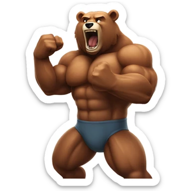 a human shaped muscle mass bear roaring and flexing his muscles sticker