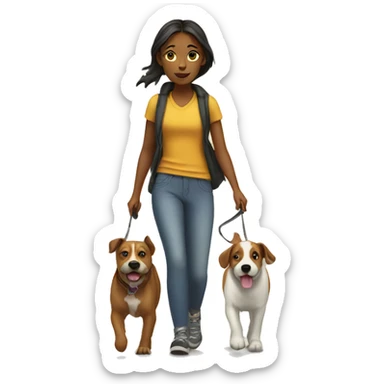 Girl walking two dogs sticker