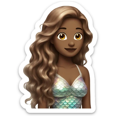 iridescent white mermaid with long brown hair sticker