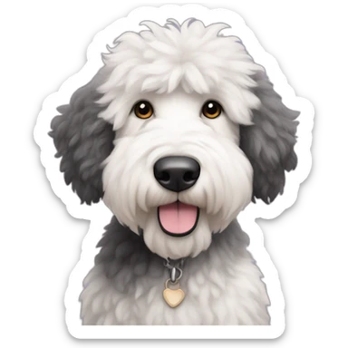 handsome sheepadoodle, white chest, white center of face, nice mustache, great posture sticker