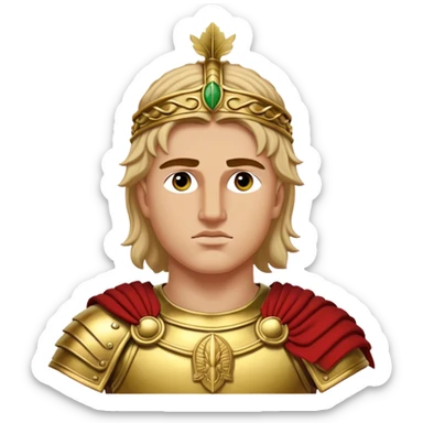 Cinematic Realistic portrait of Alexander the Great, depicted with photorealistic detail as a commanding historical conqueror, featuring sharp, lifelike facial features, meticulously rendered ancient Macedonian armor, and a laurel wreath, illuminated by natural, dramatic lighting that highlights his youthful determination and legendary presence. sticker