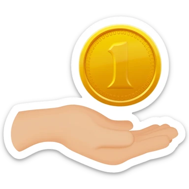 A friendly open hand gently holding or offering a golden coin, symbol of donation sticker