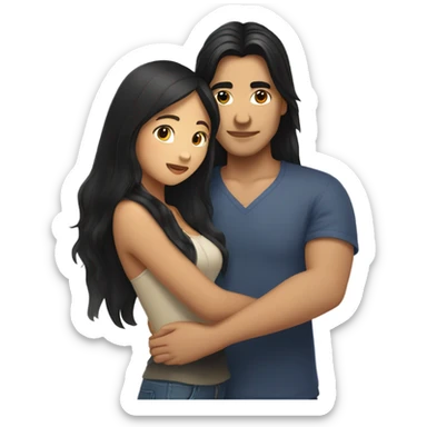 Guy with long black hair hugging Filipina girl sticker