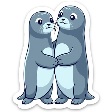 funny fur seal in the arms of a young girl who is standing next to her boyfriend sticker