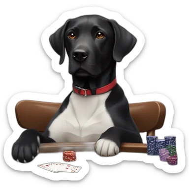 Black Labrador dog with white neck at poker table sticker