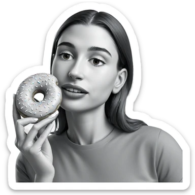 girl holding doughnut in greyscale sticker