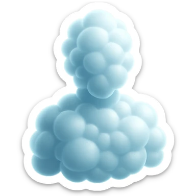 person made entirely of bright convex clouds, shoulder up, front view, matte glass style sticker