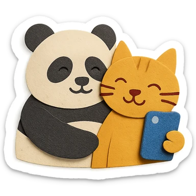 panda and cat taking a selfie together sticker