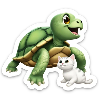 Turtle on its back, getting tickled by a cat￼ sticker