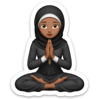 darkskin muslim black woman praying kneeling with dark hijab hyper realistic face, half side position sticker