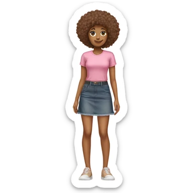 Tan girl with Afro posing full body jean skirt pink shirt sticker