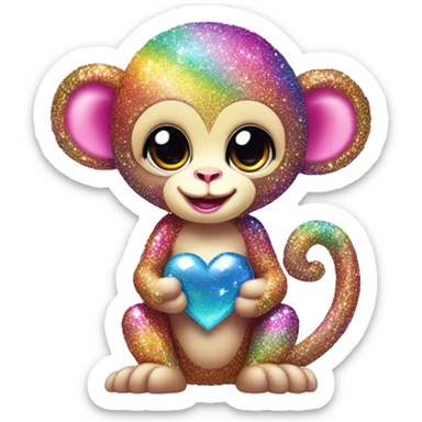 Lisa frank sparkly rainbow baby monkey with heart sticker