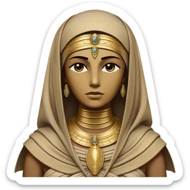 Cinematic Noble Mummy Portrait Emoji, Regal and timeless, with a meticulously wrapped, ancient form in muted earth tones accented by faded gold, exuding an air of forgotten majesty and solemn duty, simplified yet elegant with intricate bandage details, highly detailed and softly glowing, evoking the dignified mystery of an eternal sentinel guarding long-lost secrets! sticker