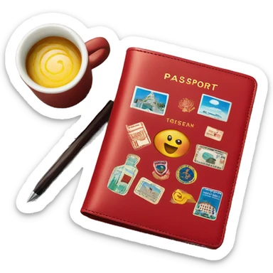 Red passport cover with travel stickers  sticker