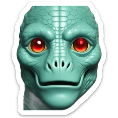 Aquamarine colour Reptilian with red lasers from the eyes in black suite on the golden coin sticker