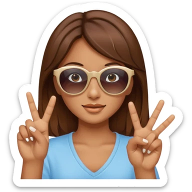 Brown hair girl with sunglasses who makes a peace sign with her fingers sticker
