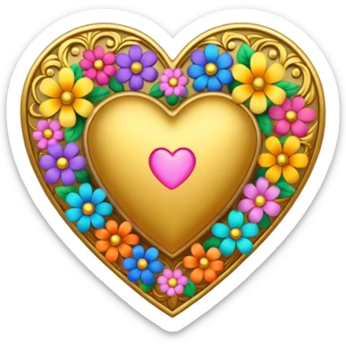a golden heart studded with flowers sticker