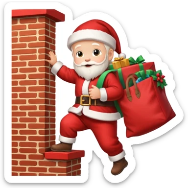 baby Santa Claus is carrying a bag of presents and climbing down the chimney. sticker