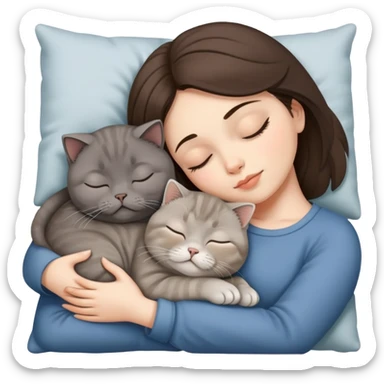 Grey scottish fold cat and brunette woman sleeping together  sticker
