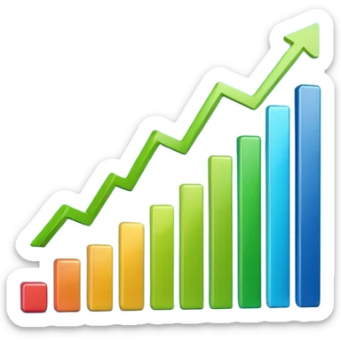 3D bar chart with upward trend, pie chart, colorful graphs, 
data visualization, blue and green colors, transparent background, 
emoji style, realistic, modern business analytics sticker