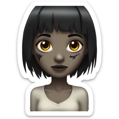 Zombie girl with bangs of black hair and dark brown eyes  sticker
