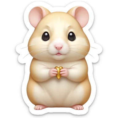 Cinematic Noble Cream Hamster Portrait Emoji, Poised and regal, with a tiny, compact build and a smooth, pristine cream coat, deep-set soulful dark eyes, Simplified yet sharp and sophisticated features, highly detailed, glowing with a soft, dignified glow, high shine, intelligent and energetic, stylized with an air of miniature elegance, focused and attentive, soft glowing outline, capturing the essence of a watchful and confident rodent, so majestic it feels as though it could scurry out of the screen with effortless authority! sticker