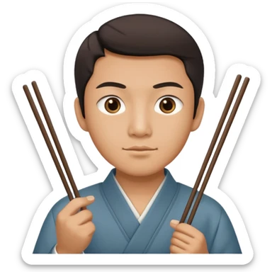 Asian man with really small eyes holding chopsticks sticker