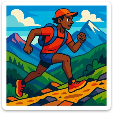 mountain trail runner, vibrant toon style, dynamic pose, outdoors, athletic, scenic background sticker
