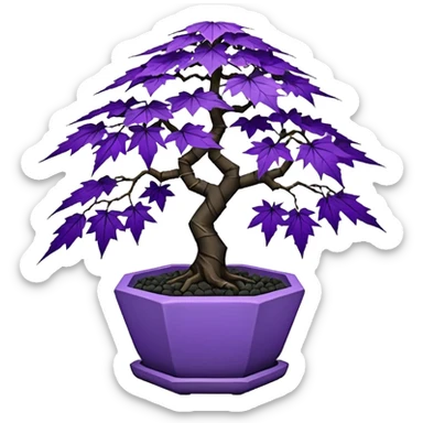  small short cascading black violet bonsai pot plant purple lace-leaves maple tree with triangular angular multi-hexagon faceted asymmetrical originally shaped pot sticker