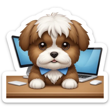 preciso de um cachorrinho da raça shitzu em cima de uma mesa de escritório sticker