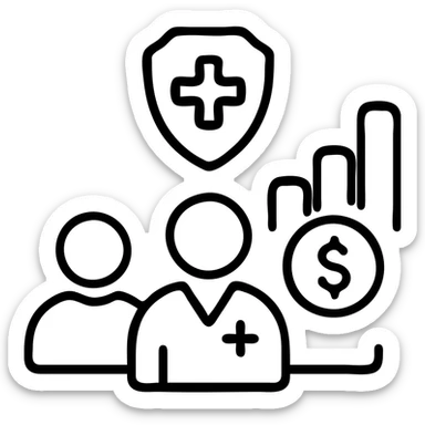 Medical emergency fund committee with doctors and financial charts sticker