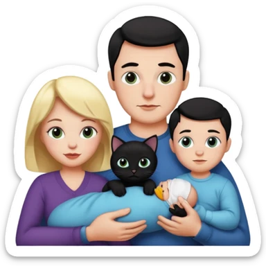 mom, dad, baby and black cat sticker