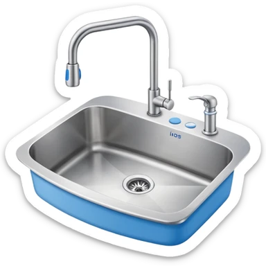 “Flat icon-style emoji of a kitchen sink and faucet, light gray and blue colors, simple clean vector look” sticker