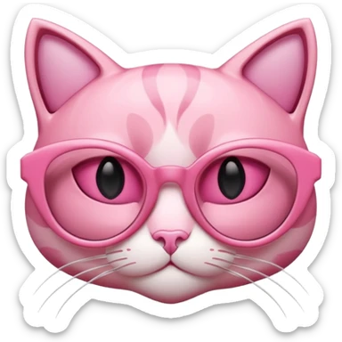 A 3D cartoon rose-pink cat-eye shaped spectacle, glossy curved frame, soft reflections, isolated on plain background. only glasses. sticker