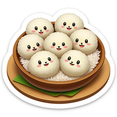 Ningbo rice balls with meat filling, simplified emoji style with bold outlines and bright colors, cartoon style round rice dumplings sticker