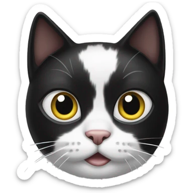 a black and white cat, that has a batman-like pattern on it's face sticker
