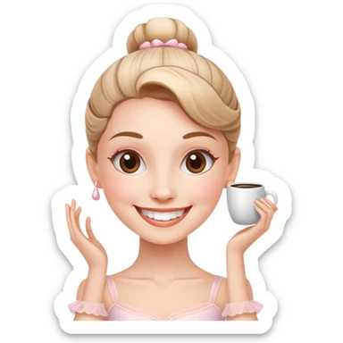 happy ballerina smiling with teeth but head is a coffe mug with a little steam coming out  sticker