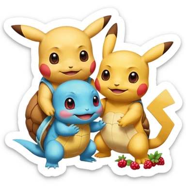  Pikachu has a light to share, but Squirtle has none. Pikachu sees this is unfair, so he shares the berries with Squirtle. They smile and eat together. Show this as a cute Pokémon emoji scene about justice and fairness.

 sticker