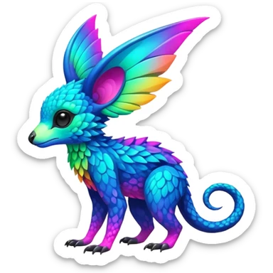 Colorful neon-colored tropical exotic shiny beautiful fantasy-Trico-Cacomistle-oncilla-animal-hybrid (full body) sticker