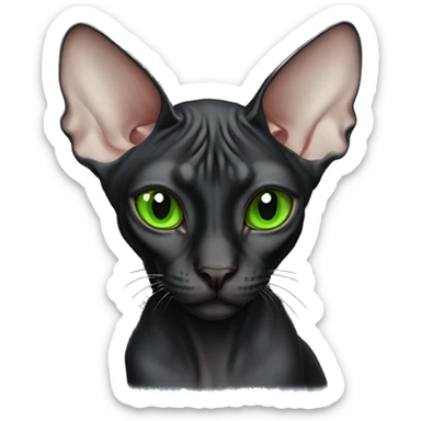 black sphynx cat with green eyes sticker
